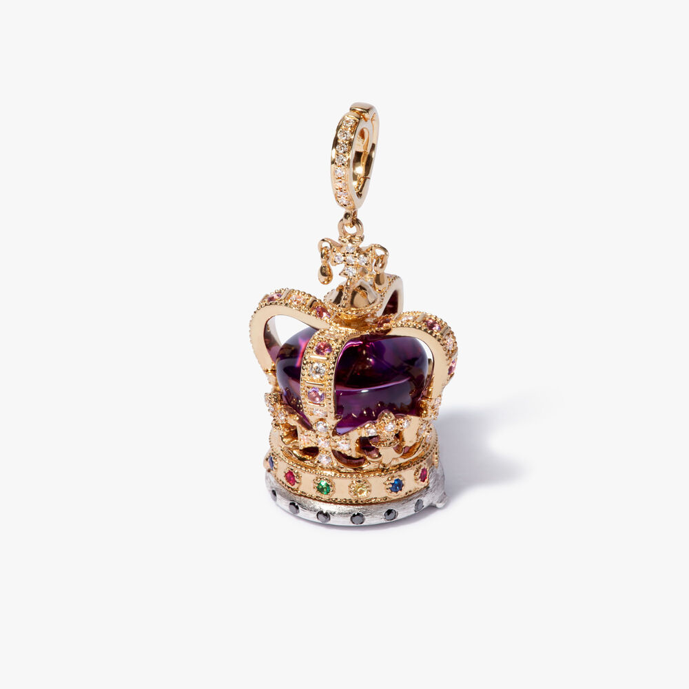 18ct Yellow Gold Amethyst & Diamond Coronation Crown Locket Charm | Annoushka jewelley